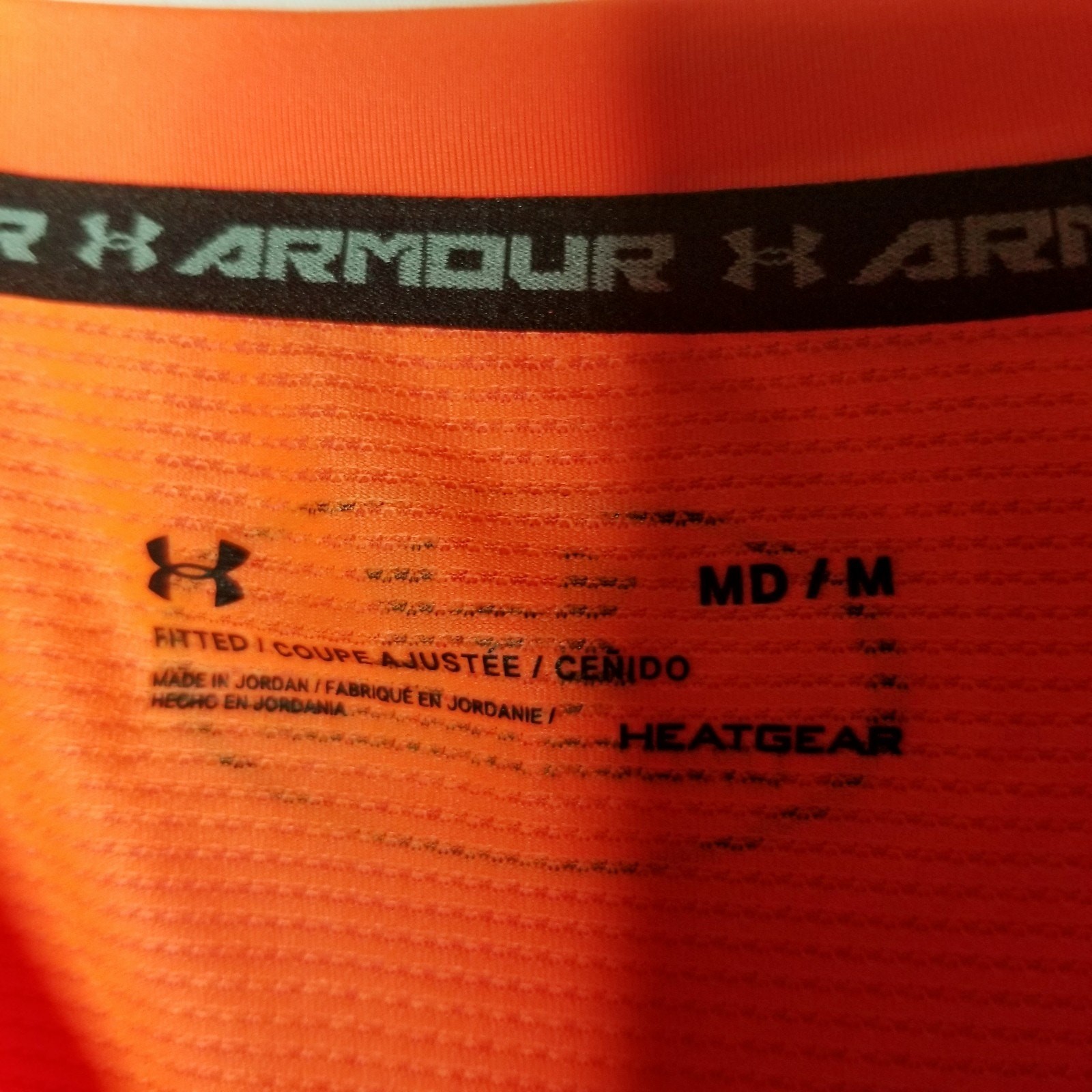 Under Armour Men's Medium Neon Safety Orange T-Shirt Heatgear Motorcycle Hunting gallery