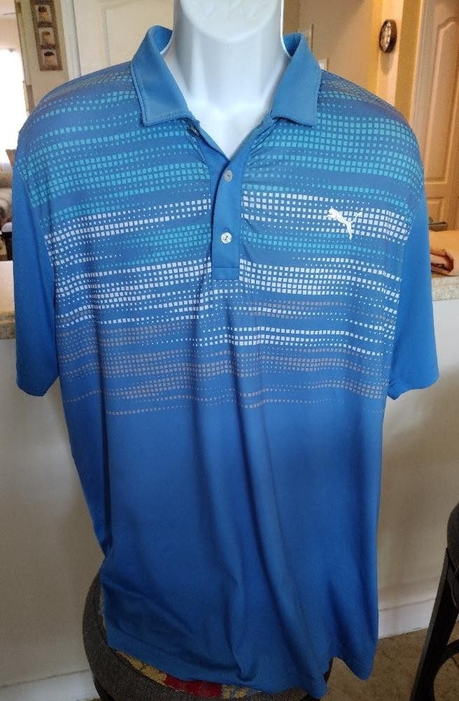 Puma Performance Dry Cell Polo mens shirt Sz L Blue short sleeve gallery