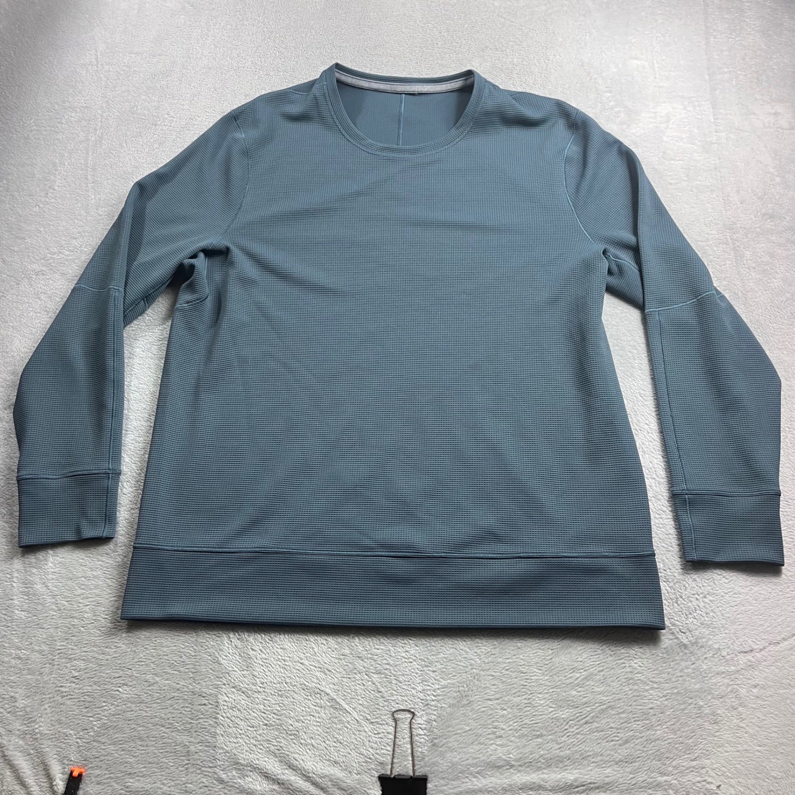 Lululemon Shift Stitch Crew Mens L Teal Blue Waffle Knit long Sleeve Pullover gallery