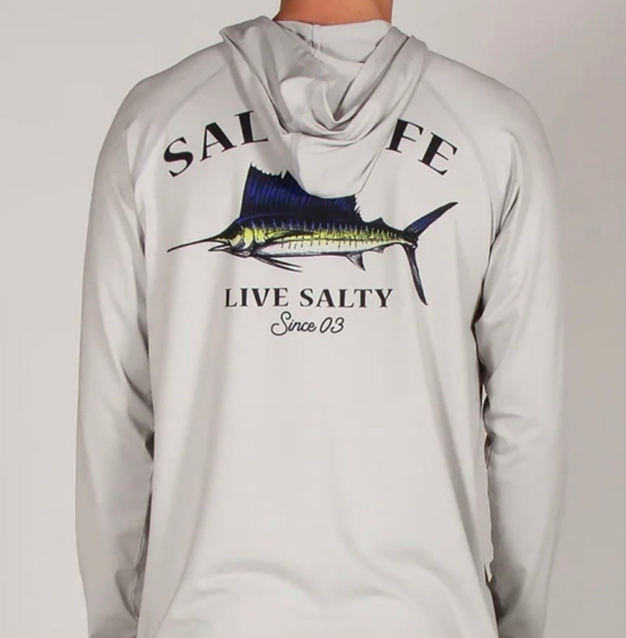SaltLife Quest SML Mist Grey Heather Performance SLX Long Sleeve Hoodie NWTs gallery