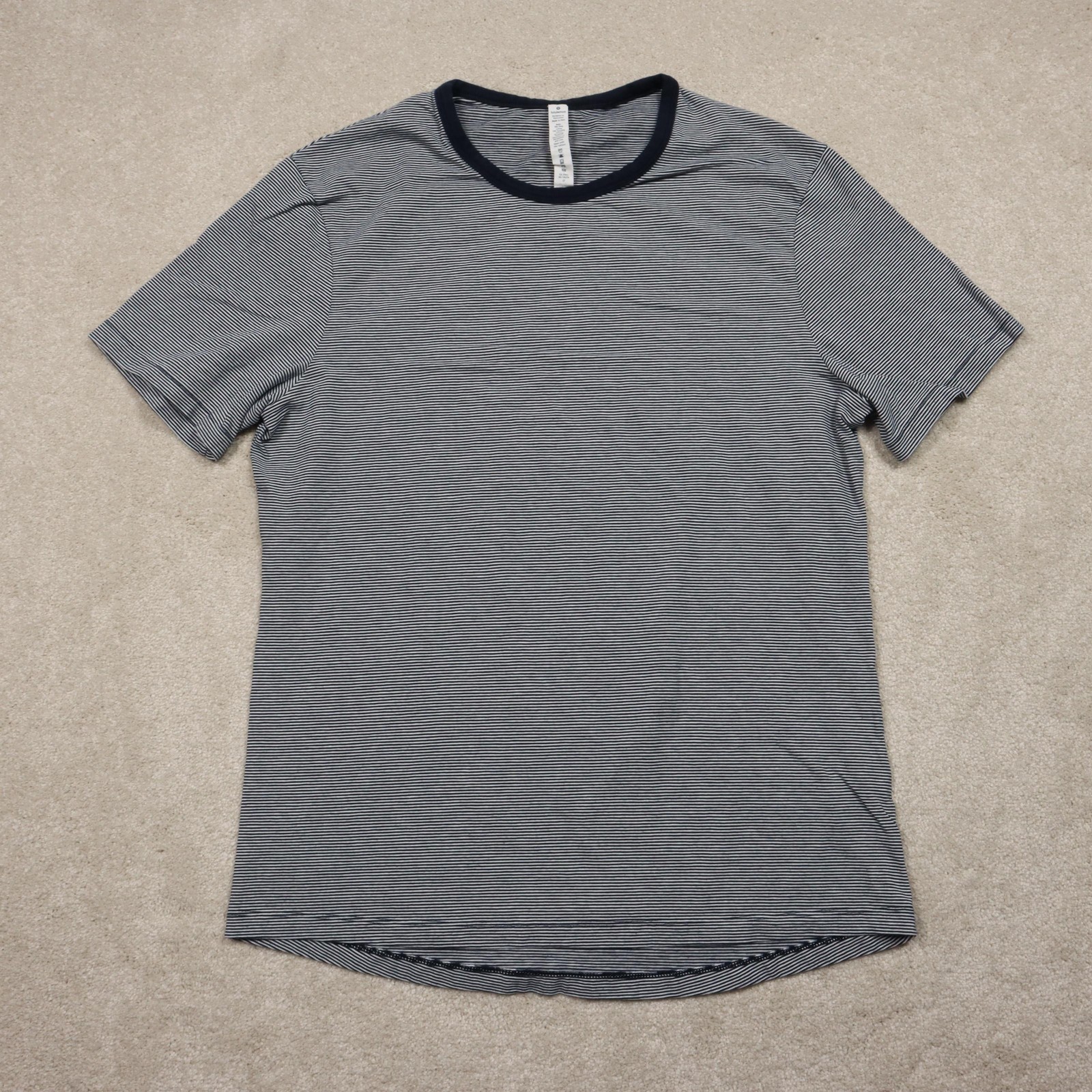 Lululemon 5 Year Basic Tee Shirt Mens Medium Blue Striped Short Sleeve Casual gallery