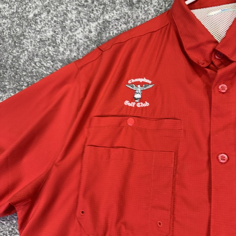 Columbia Shirt Mens XL Red PFG Omni-Shade Short Sleeve Champions Golf Club gallery