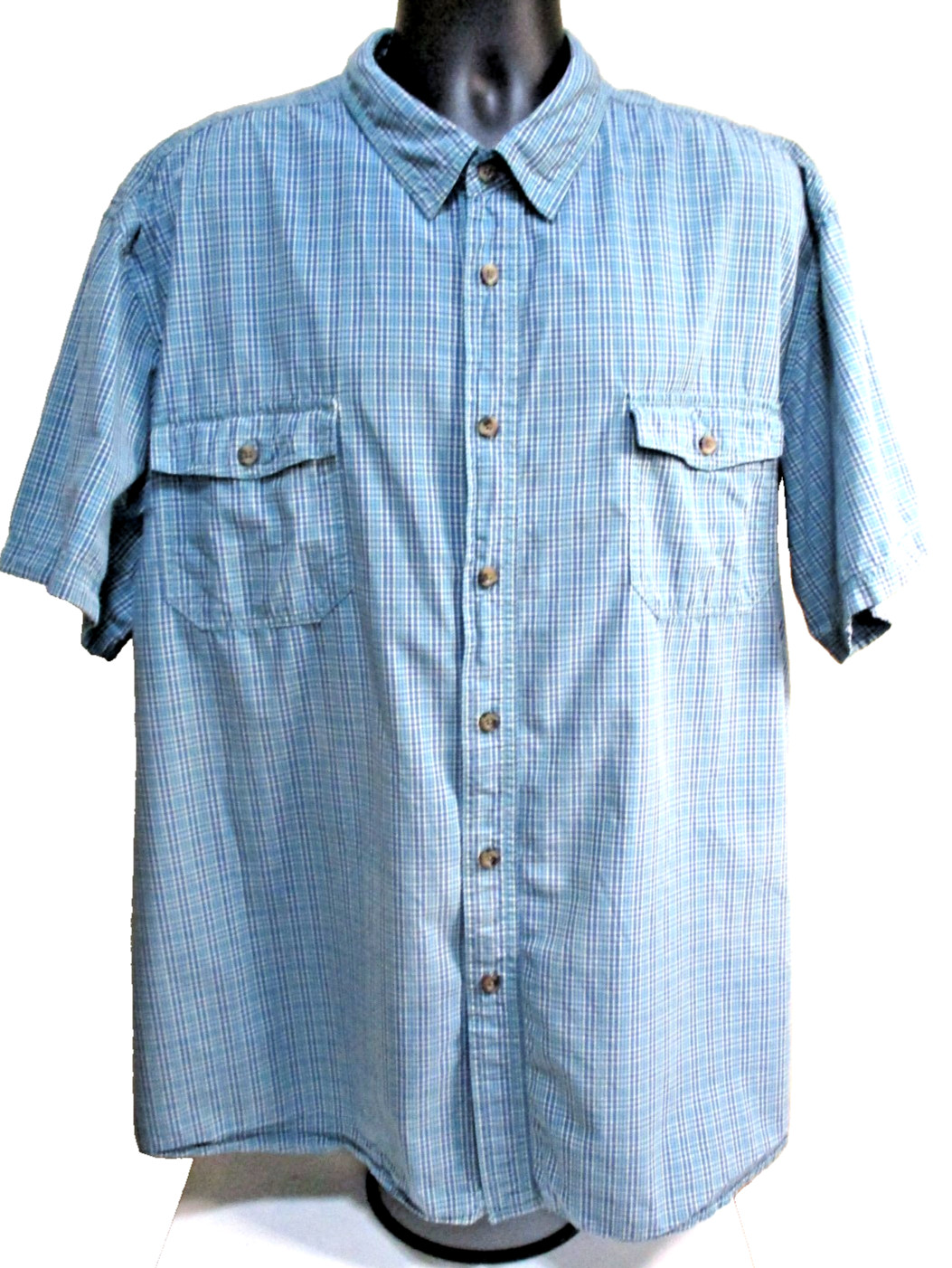 Outdoor Life Quick Dry SS Green Blue Plaid Cotton Button-Up Shirt Size 3XL Men's gallery