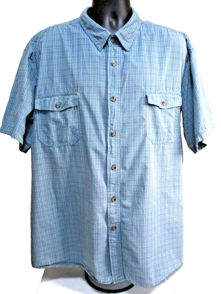 Outdoor Life Quick Dry SS Green Blue Plaid Cotton Button-Up Shirt Size 3XL Men's