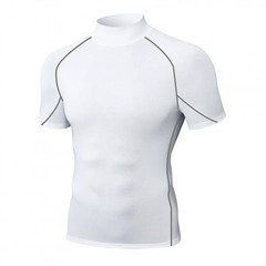 Mens High Neck Compression Top Shirts Short Sleeve Quick Dry Stretch T-shirts