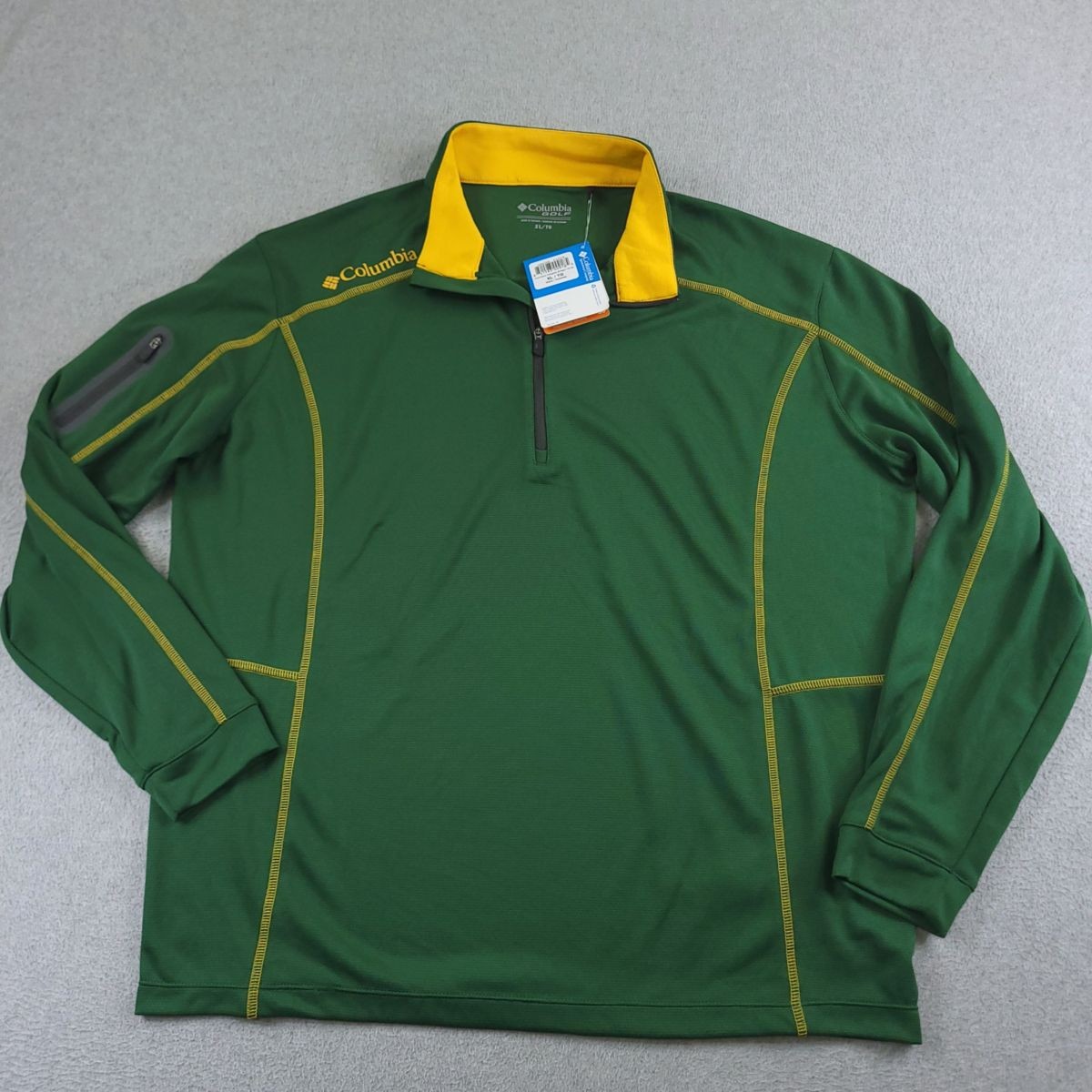 Columbia Golf Pullover Mens XL Green Yellow Omni Wick Quarter Zip UPF 30 gallery
