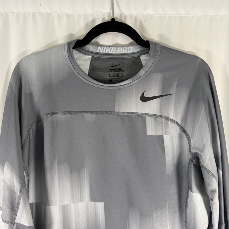 Nike Pro Hyperwarm Fitted Shirt Men's Large Grey Long Sleeve Fleece Lined gallery