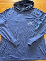 Vineyard Vines Whale Performance Long Sleeve Hoodie Blue Shirt Large