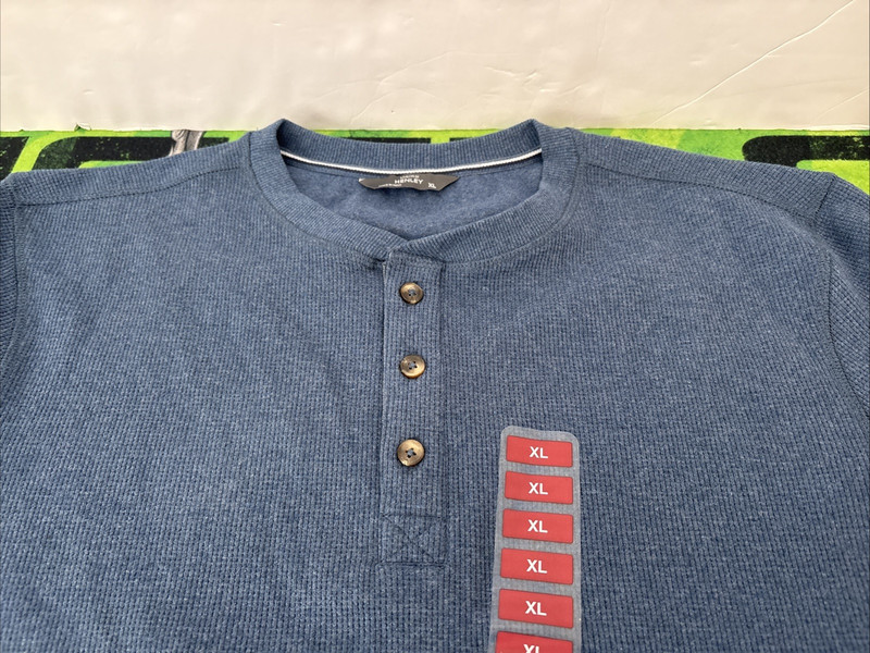 Blue Indigo 3 button Thermal Henley Men's Long Sleeve XL Blue, New gallery