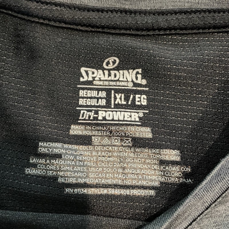 Spalding Dri-Power Athletic Shirt Mens XL Pullover SS Crew Neck Poly Black Gray gallery