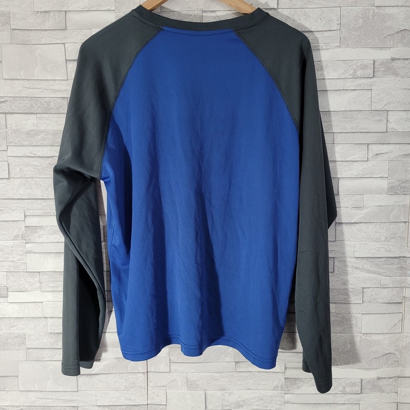 Mens MOUNTAIN LIFE T Shirt Blue Grey Medium Raglan Long Sleeved Hiking Walking gallery