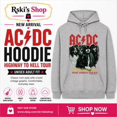 New Adult Unisex AC/DC Highway to Hell Hoodie Gray Sweatshirt Size Medium