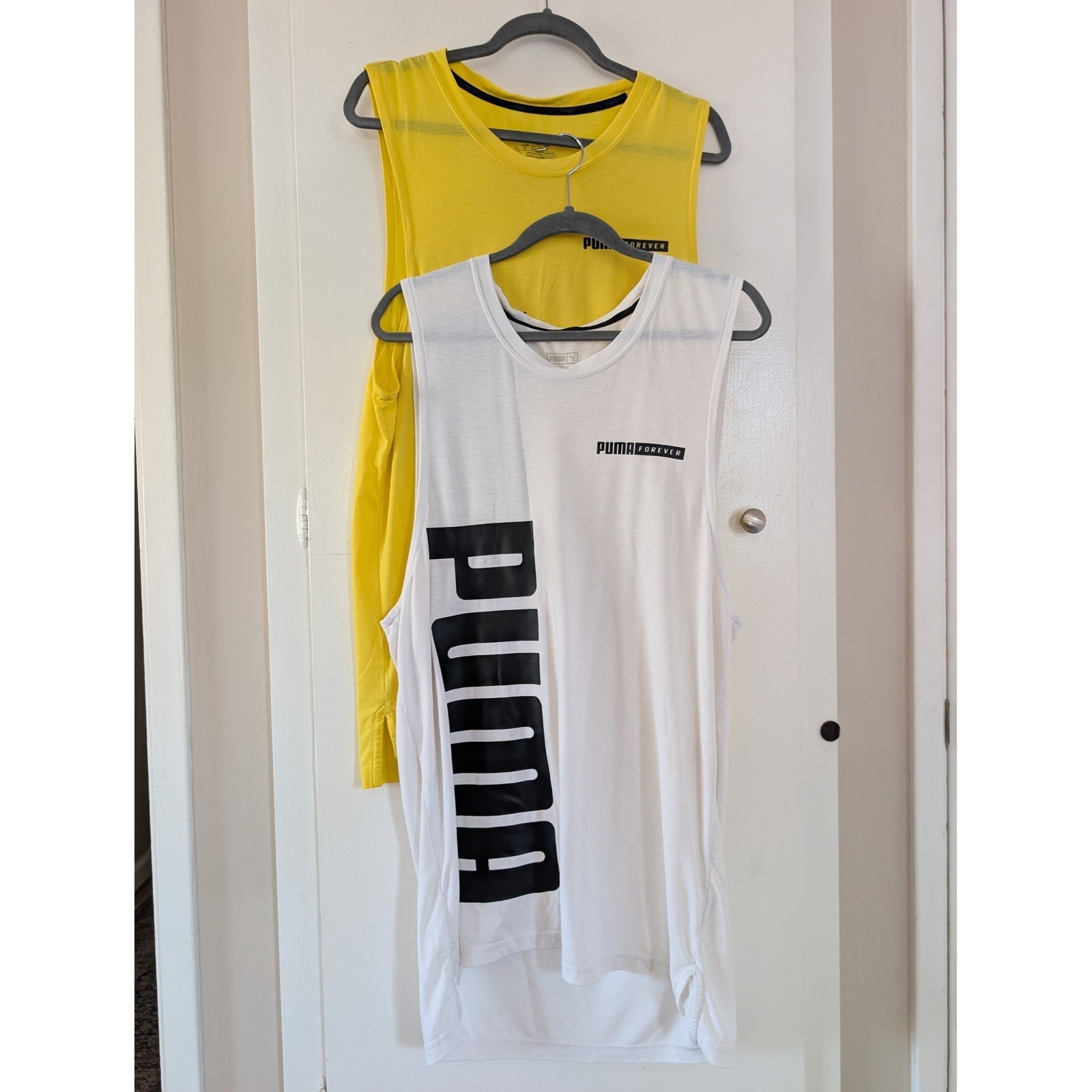 Puma Mens Workout Tank Top Bundle 2 Pack Yellow White Logo Gym Activewear Sport gallery