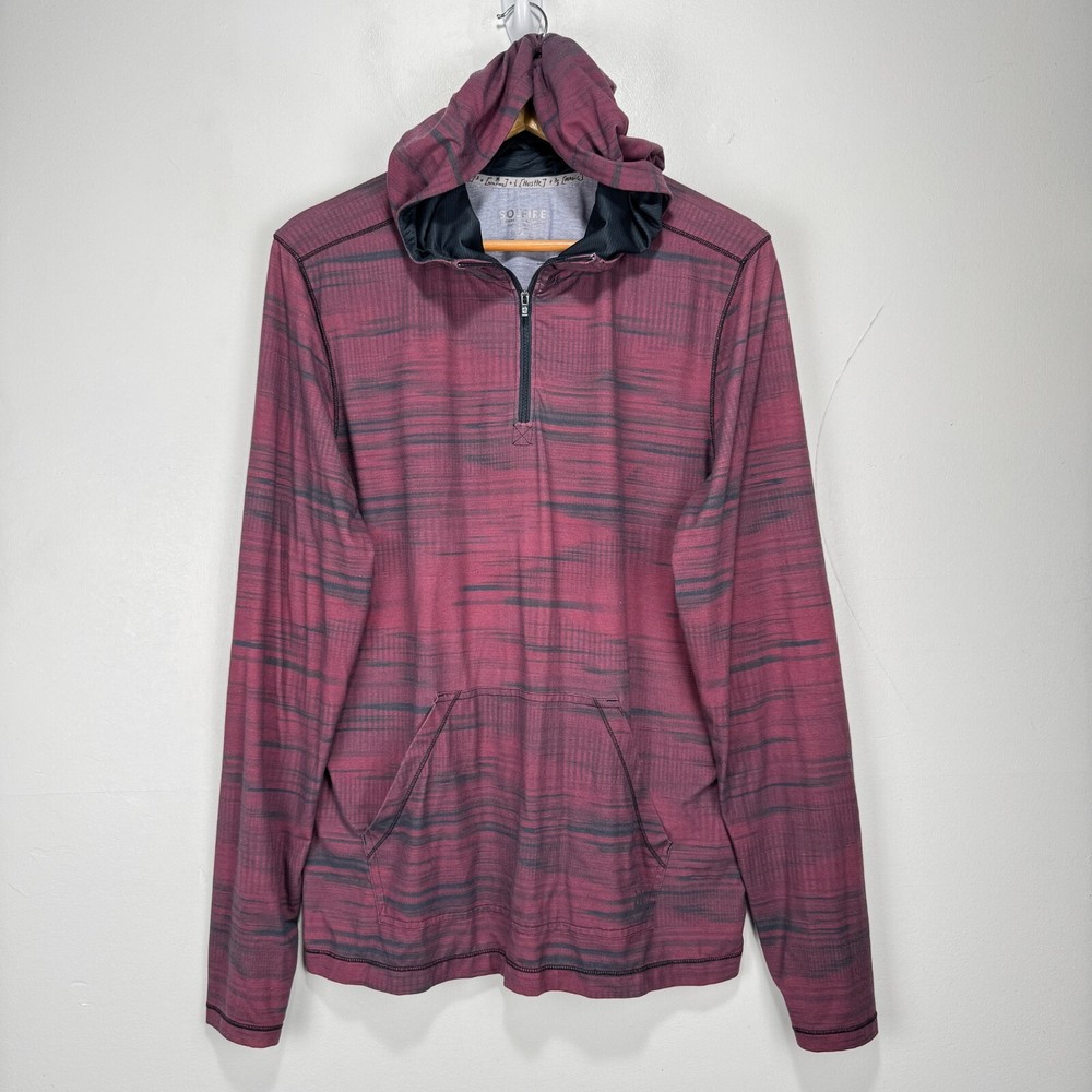 Solfire Quarter Zip Hoodie Pullover Men Large Pink Gray Stretch Hood Wicking