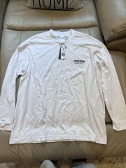adidas Basketball Men’s White Logo Cotton Long Sleeve Crew Neck T-Shirt XL