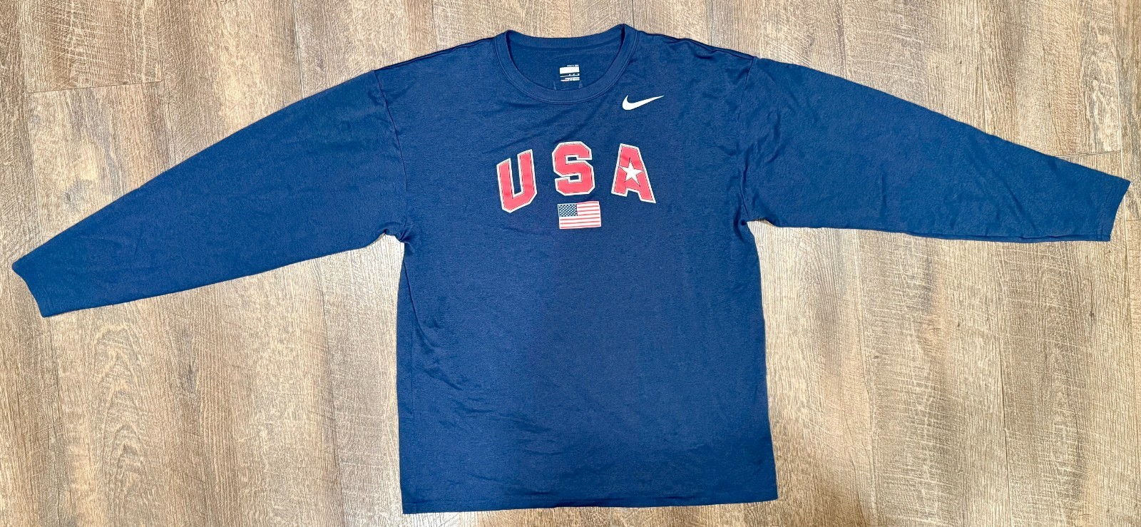 Nike Fit Dry Pro Elite Team USA USATF Running XC Navy Men's M Medium LS T-Shirt gallery
