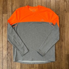 LL Bean Mens M Gorpcore Performance Long Sleeve Crew Neck Shirt Orange Gray