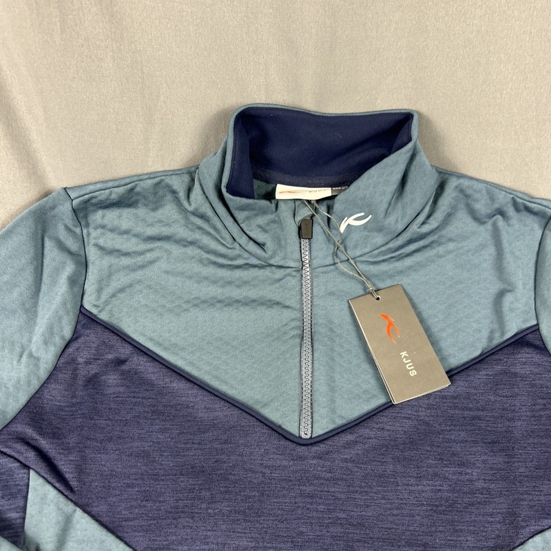 KJUS Golf Pullover Damon Midlayer Half Zip Medium Steel Blue Polyester Wool $249 gallery