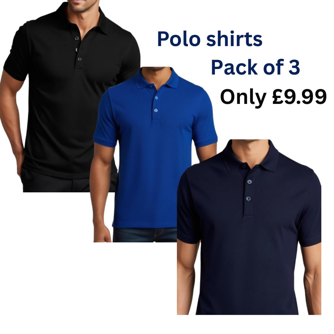 3 Pack Mens polo shirt 50/50 Polo Shirts Plain Unisex Men Tee T Shirt cotton gallery
