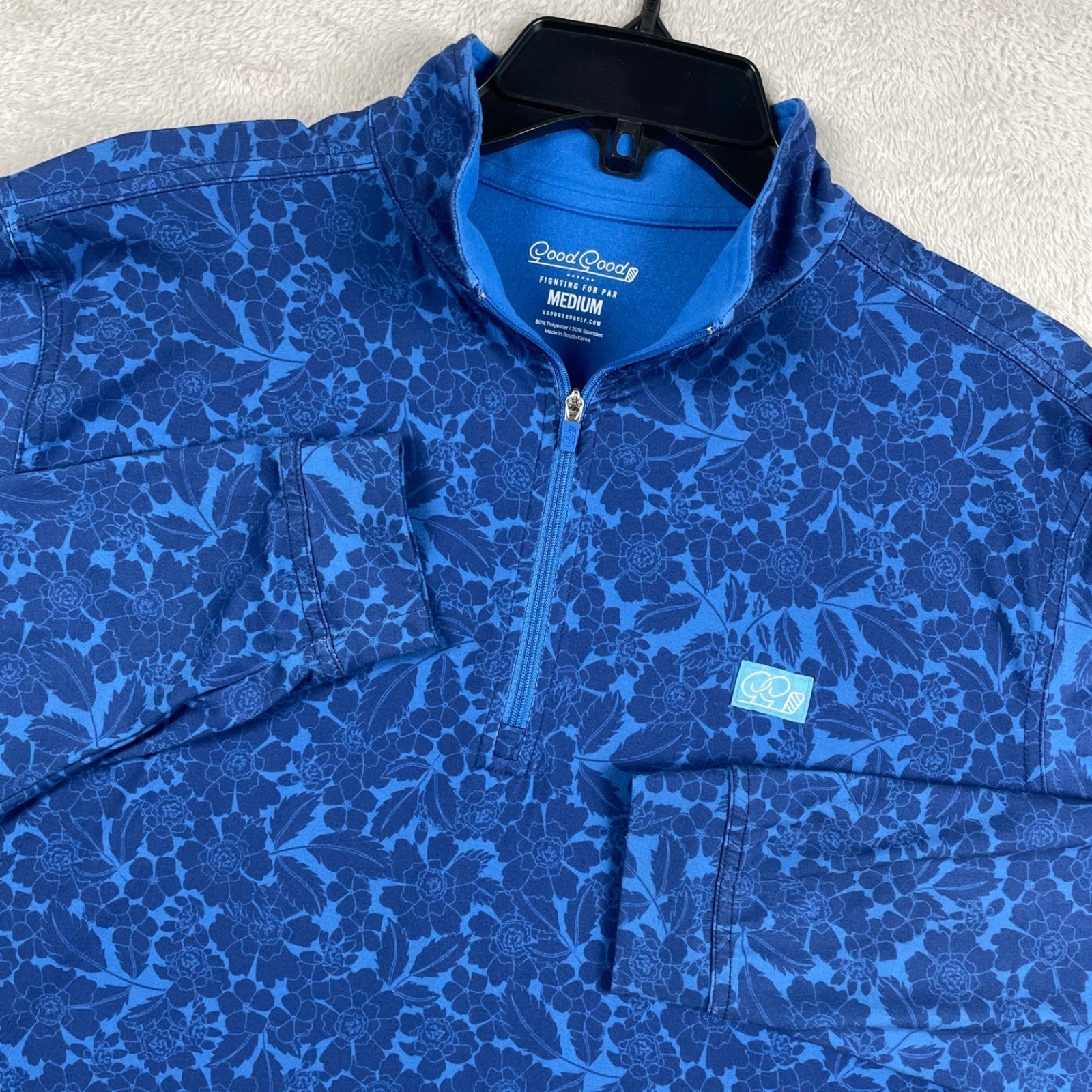 Good Good Golf Quarter Zip Pullover Mens Medium Blue Floral Performance 1/4 Zip gallery