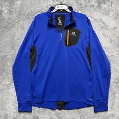 Salomon Shirt Mens XL Blue 1/4 Zip Trail Runner Thumb Holes Performance Stretch