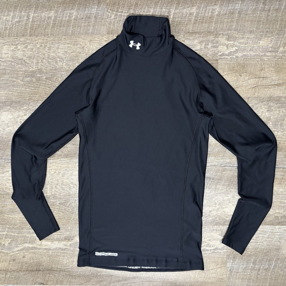 Under Armour Mock Turtleneck Compression Shirt Men’s M BLACK Long Sleeve Thick