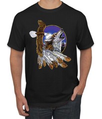 Eagle and Howling Wolf American Pride Men Graphic Tshirt