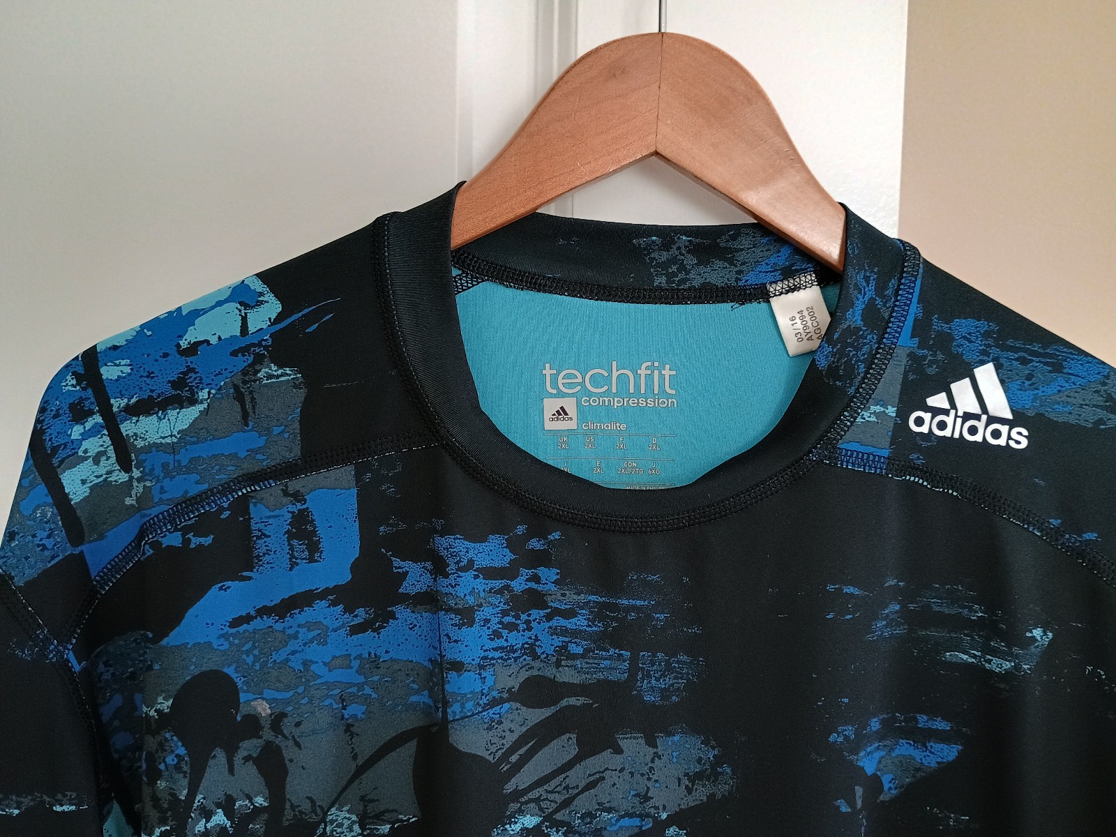 Adidas Shirt Adult XXL Blue Techfit Short Sleeve Climalite Performance Mens gallery