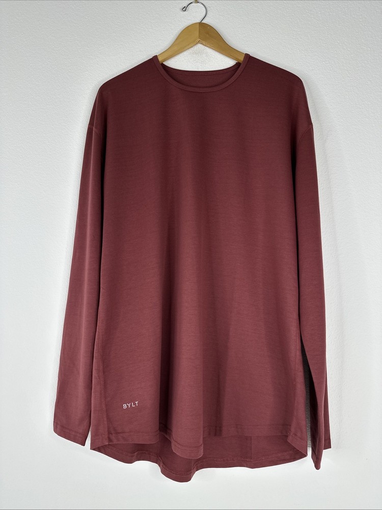 BYLT Drop Cut Lux Long Sleeve Shirt Mens Size XXL Red Curved Hem NWOT