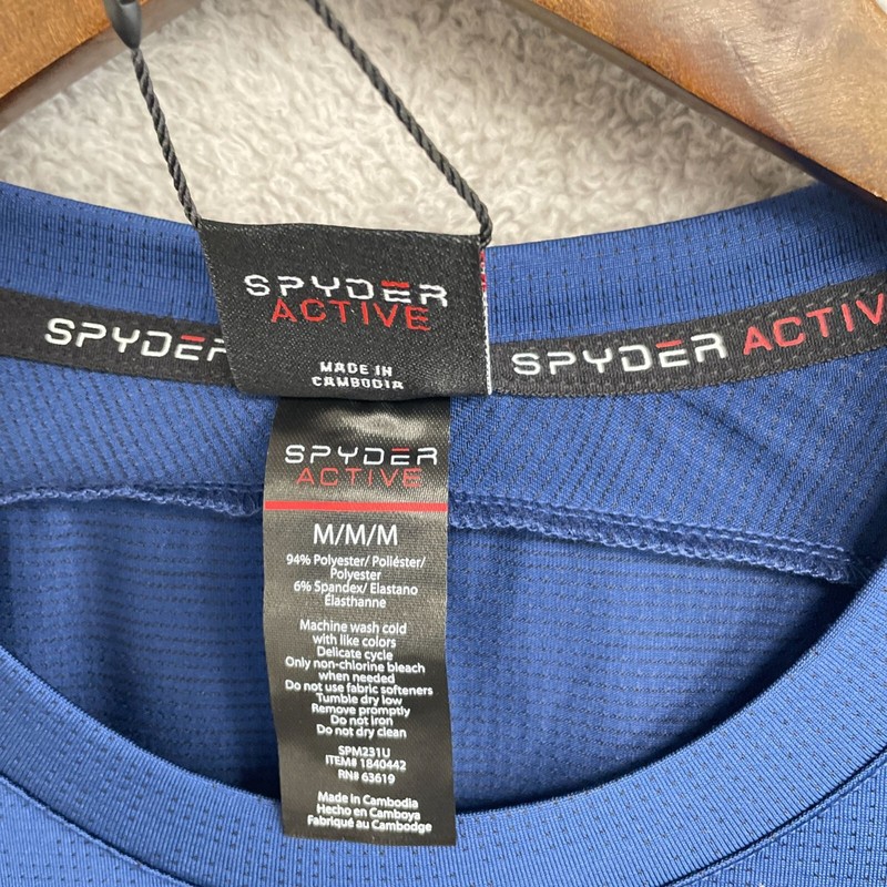 NEW Spyder Active Men's M Blue Short Sleeve Performance T-Shirt Polyester G53 gallery