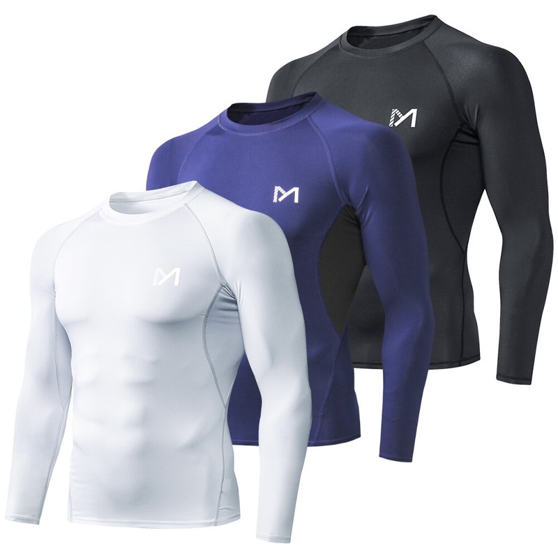 2PCS Mens Compression Shirt Base Layer Long Shirt Top Training Workout Gym Shirt gallery