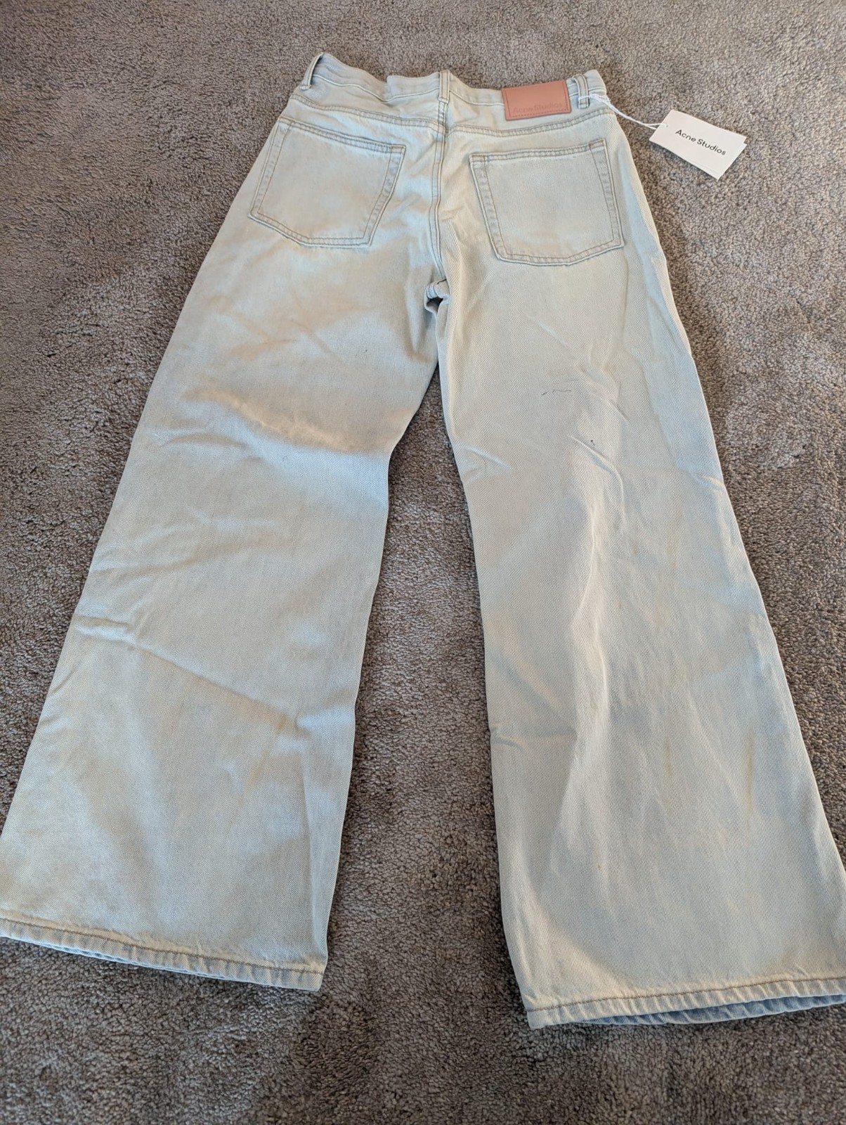 Acne Studios Wide Leg Distressed Jeans Light Blue Wash Pink Patch NWT [SIZE] gallery