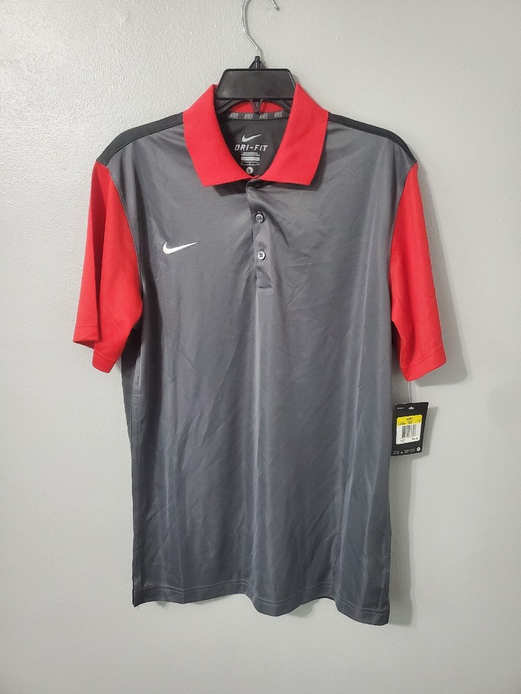 Nike Sideline Football Polo 3 Button Men's Red Gray 747988-656 - Size S