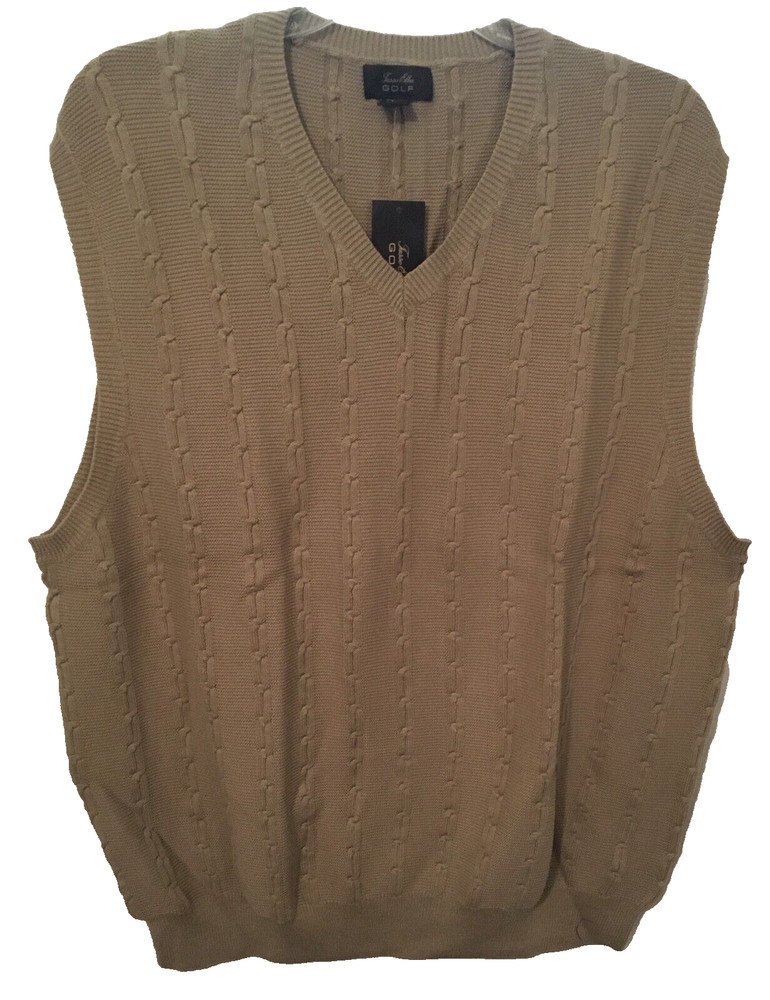 TASSO ELBA GOLF NEW MENS PULLOVER SWEATER VEST CHAMPAGNE LARGE $65