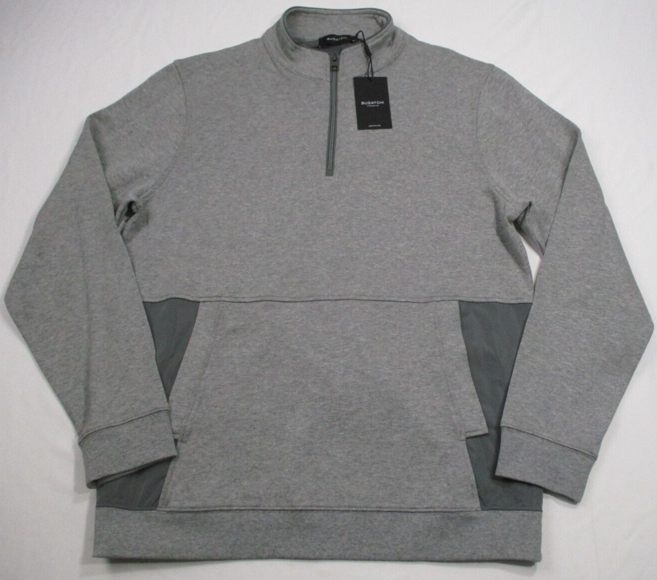 Bugatchi 1/4 Zip Cement Gray Mens Large Pullover Golf Leisure NEW NWT gallery