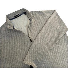 John Morgan LARGE Gray/White Striped 1/4 Zip Golf Pullover Cotton Poly EUC SOFT