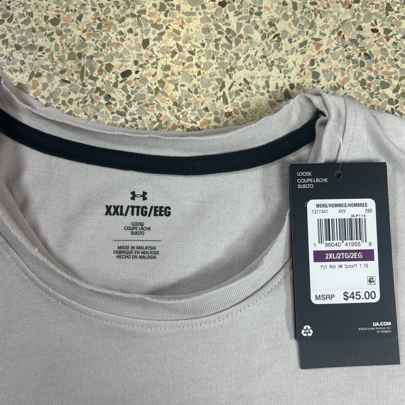 Under Armour Project Rock Men's T-Shirt 2XL Heavyweight Training Cutoff Gym Gray gallery