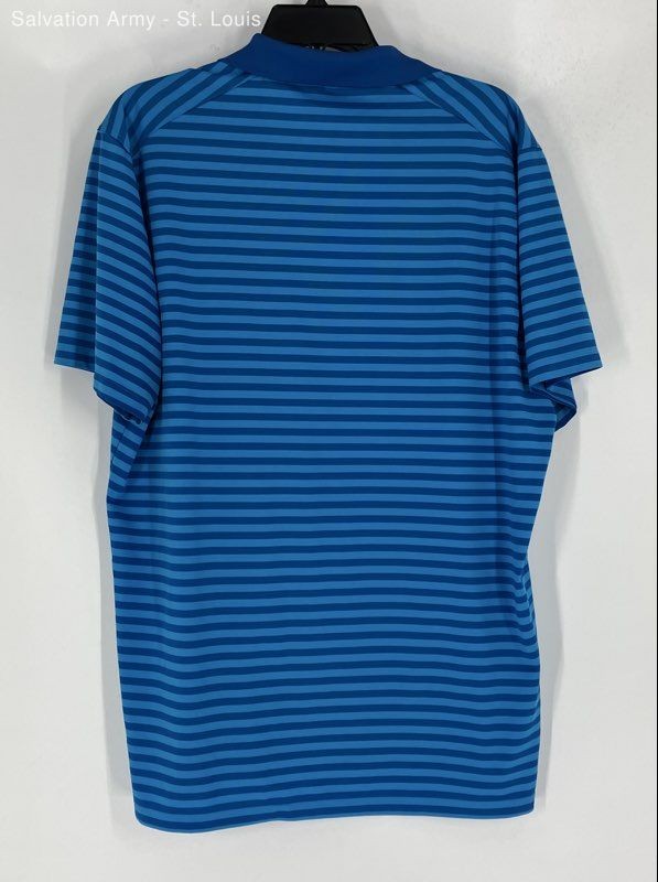 Nike Golf Mens Dri-Fit Blue Striped Short Sleeve Collared Polo Shirt Size Large gallery