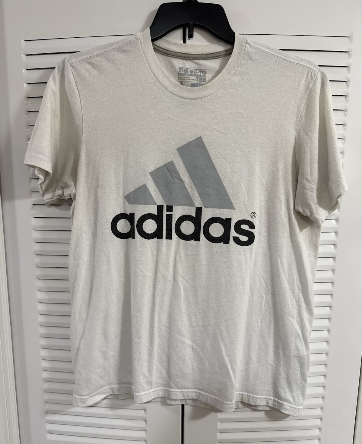 adidas The Go-To Performance Tee Men’s L White Short Sleeve Crew Logo Tee gallery