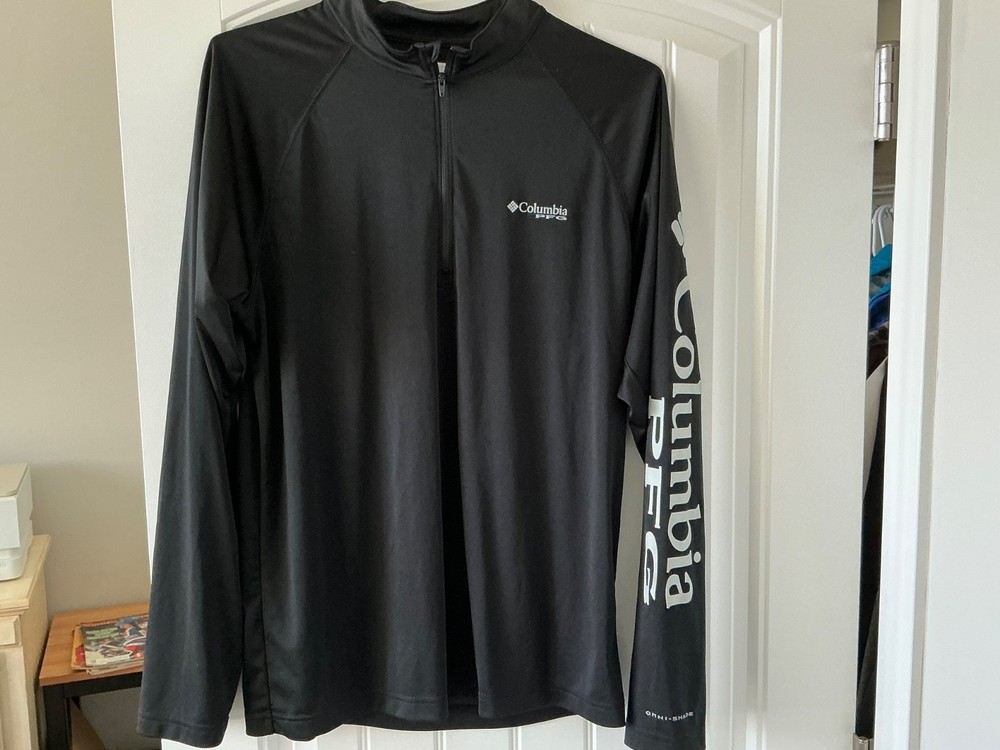 Columbia PFG Omni-Shade Men’s Quarter Zip Fishing Shirt Black Long Sleeve Size M