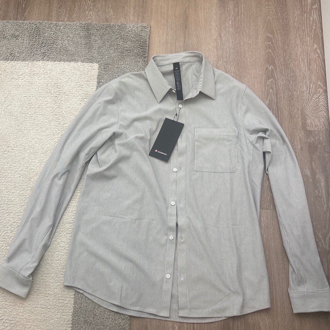 Lululemon White and Blue Striped Commission Long Sleeve Shirt gallery