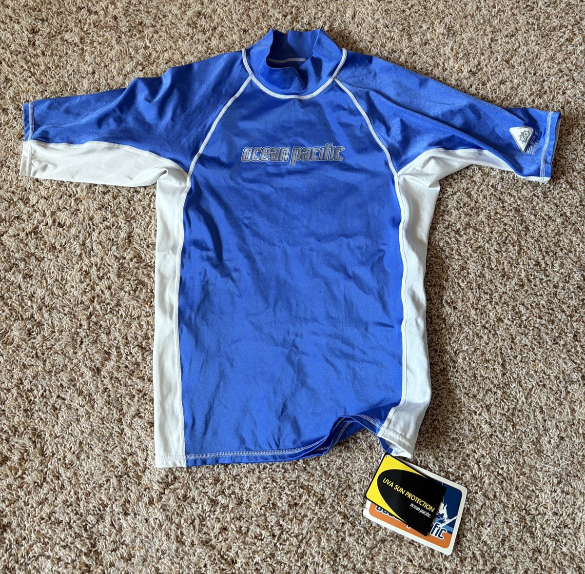NWT Ocean Pacific UVA Sun Protection Shirt Mens XLarge Blue/White Long Sleeve gallery