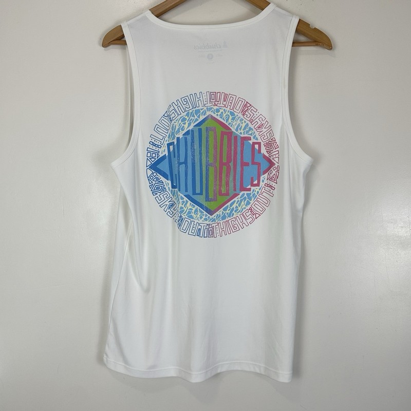 Chubbies Graphic Muscle Tank Retro Style Diamond Logo Size S White Coastal Beach gallery