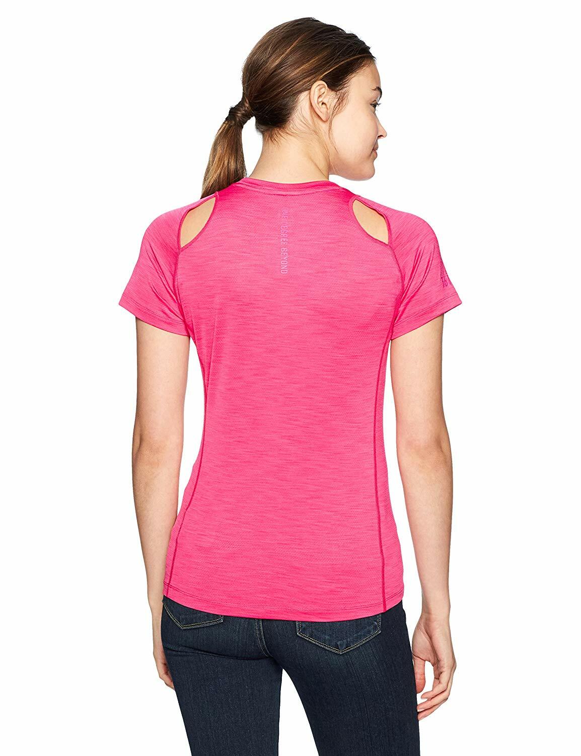 Womens Qu!K Heather Mesh Short Sleeve Shirt, Heather Magenta, Large gallery