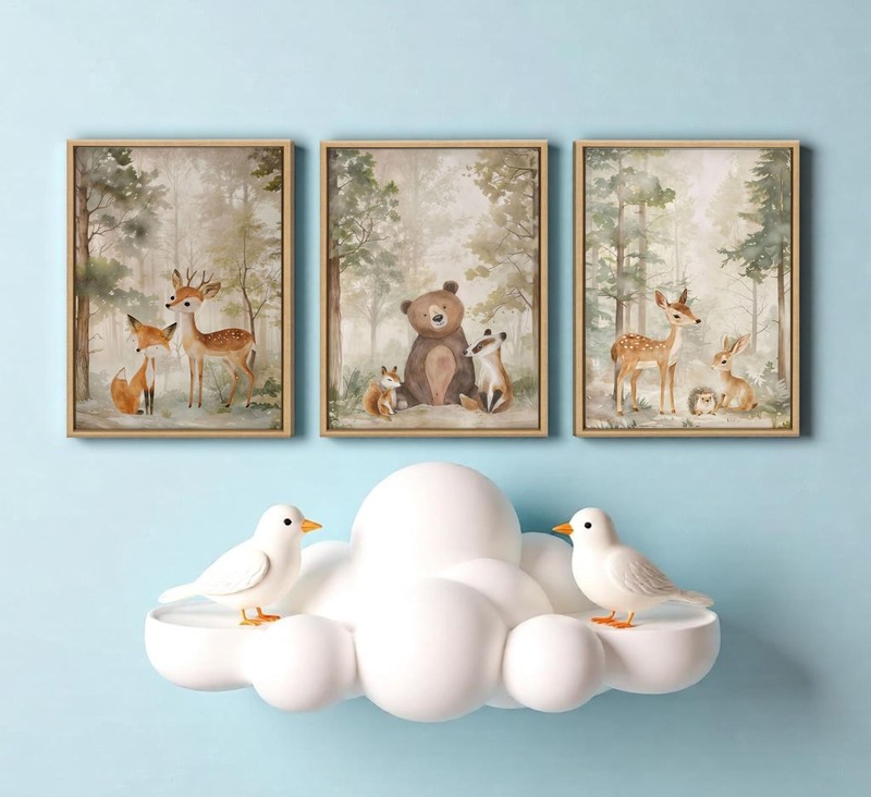 Framed Woodland Animal Nursery Canvas wall art Wild Animals Forest Paintings Pic gallery