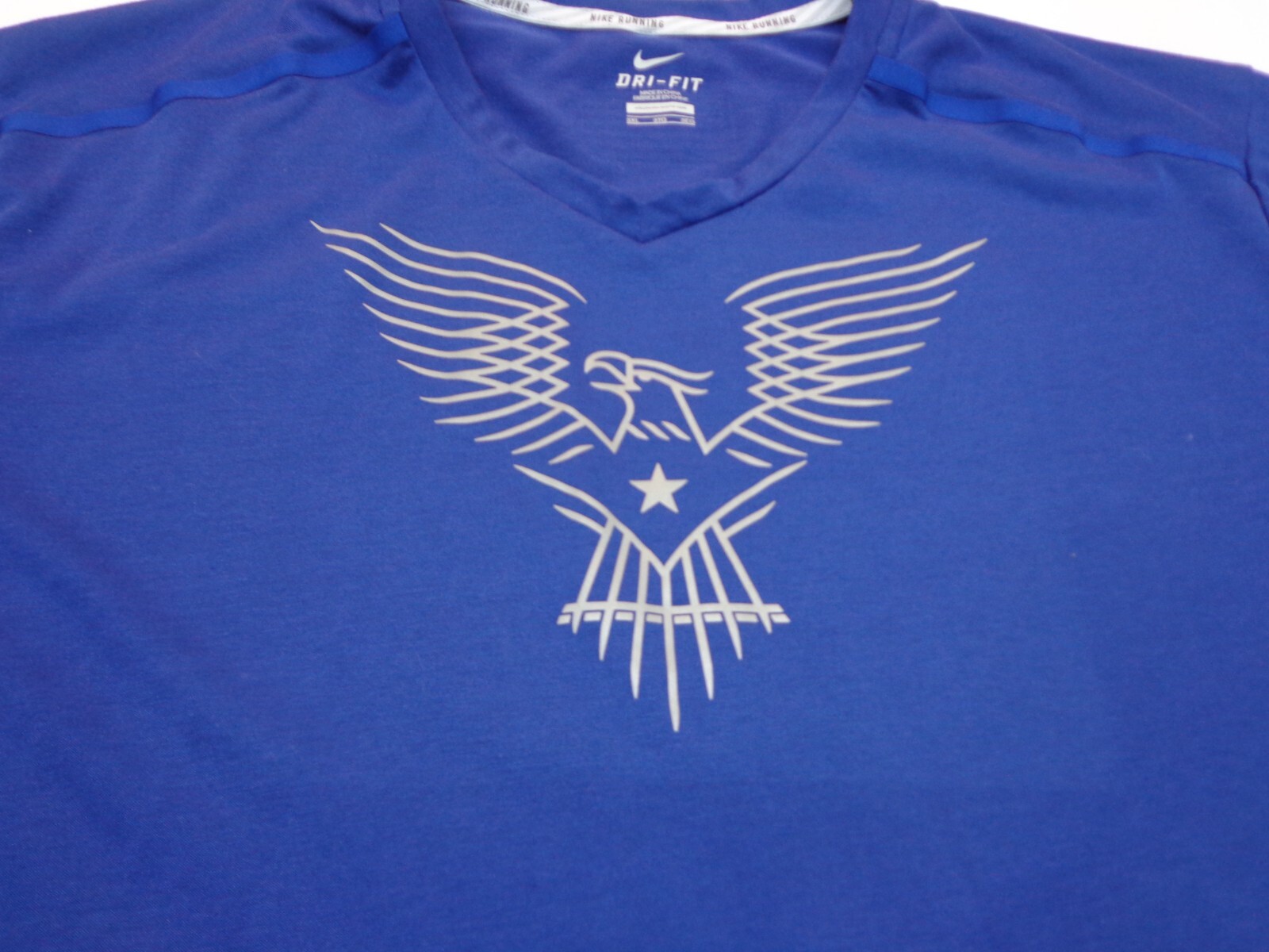 Nike Running Dri-Fit Logo V Neck T Shirt Blue Front Side Pocket Sz 3XL gallery