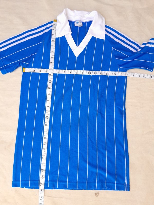 Vintage JUAN CASABELLA 70s Football Shirt Mens Small Blue White Stripes acrylic gallery