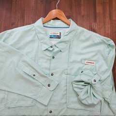 Magellan Fish Gear Shirt Mens 4XL Green Gingham Long Sleeve Roll Tab Vented