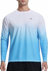 EZRUN Men’s UPF 50+ Quick Dry Long Sleeve Gradient Rash Guard 2XL White/Blue