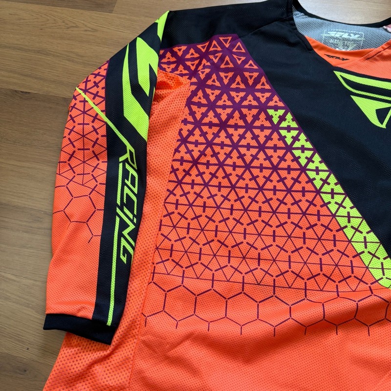 Men's Fly Racing Kinetic Trifecta Orange Mesh BMX Jersey Motocross Shirt Sz M gallery